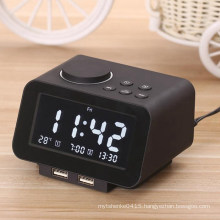 LCD Display Digital Adjustment Radio Alarm Clock with Phone Charger